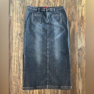 Unionbay Maxi Jean Skirt Juniors Sz 13 Side Slits Blue Dark Wash Denim Y2K Vtg